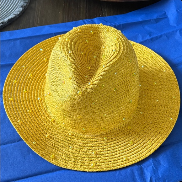 Earthbound Trading Co Accessories - Yellow Beaded Straw Hat